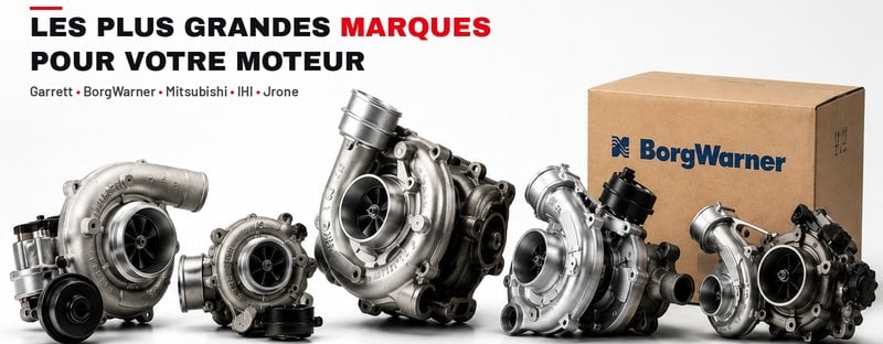 Les plus grandes marques de turbocompresseurs : Garrett, BorgWarner, Mitsubishi, IHI, Jrone